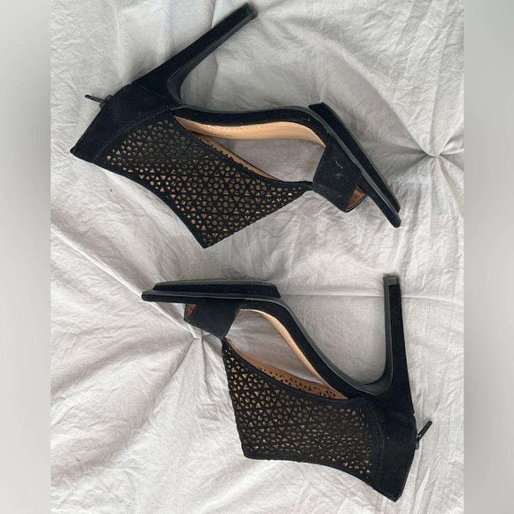 BCBG Kadia Leather Fenestrated Open toe and side heels